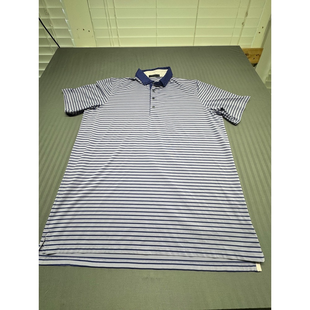 Greyson Clothiers Mens XL Striped Golf Polo Shirt Purple Navy Blue Performance
